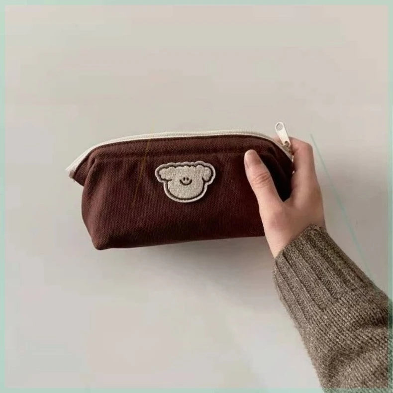 Cat Dog Pencil Case Japanese Style Large Capacity Simple Minority High Appearance Korean Canvas Exquisite Stationery Storage Bag Peaceful Pleasures Health and Wellness B