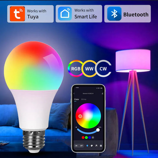 AC85-265V 15W E27 Bluetooth Smart Bulb Tuya Smart Life APP Control RGBCW Colorful Timing Function Dimmable Music Sync Home Decor Peaceful Pleasures Health and Wellness