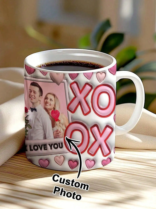 1pc Custom Couple Photo Mug 3D Inflated Effect Personalized Coffee Cup Gift For Him Her Boyfriend Girlfriend Valentine Birthday Peaceful Pleasures Health and Wellness