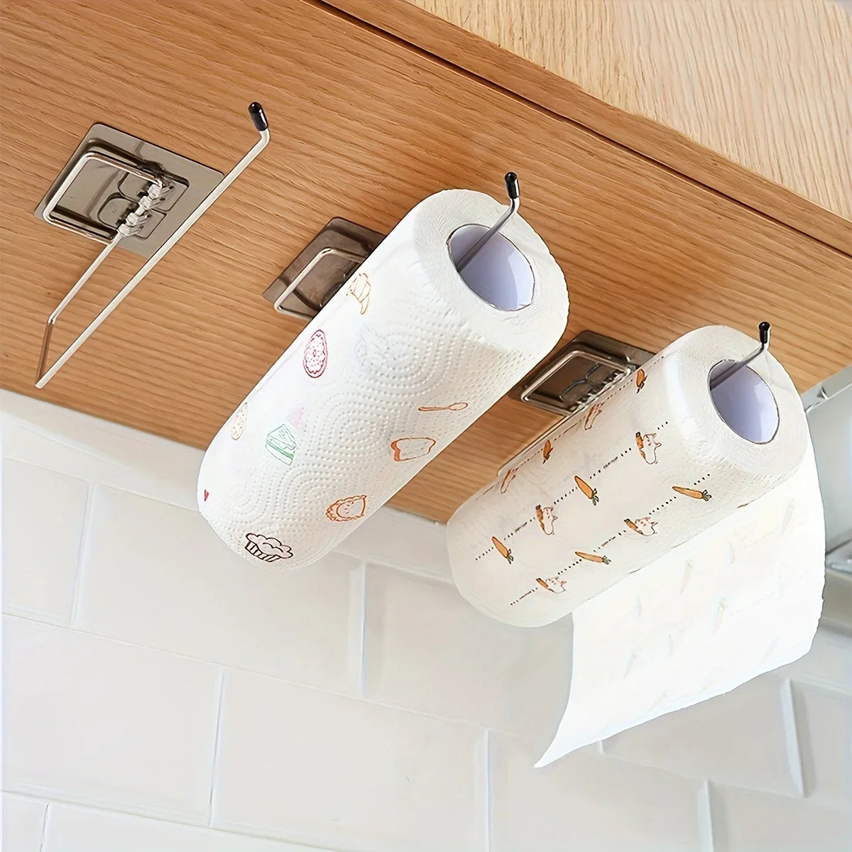 No-Drill Stainless Steel Paper Towel & Roll Holder Rack