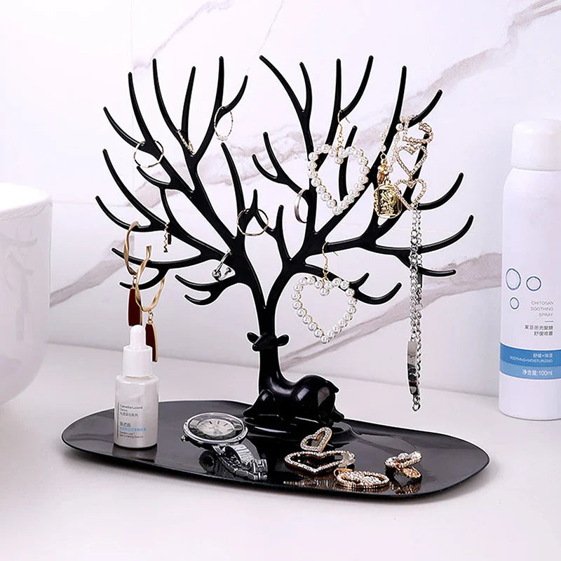 Reindeer Tree Jewelry Stand Organizer with Tray | Earrings & Necklaces