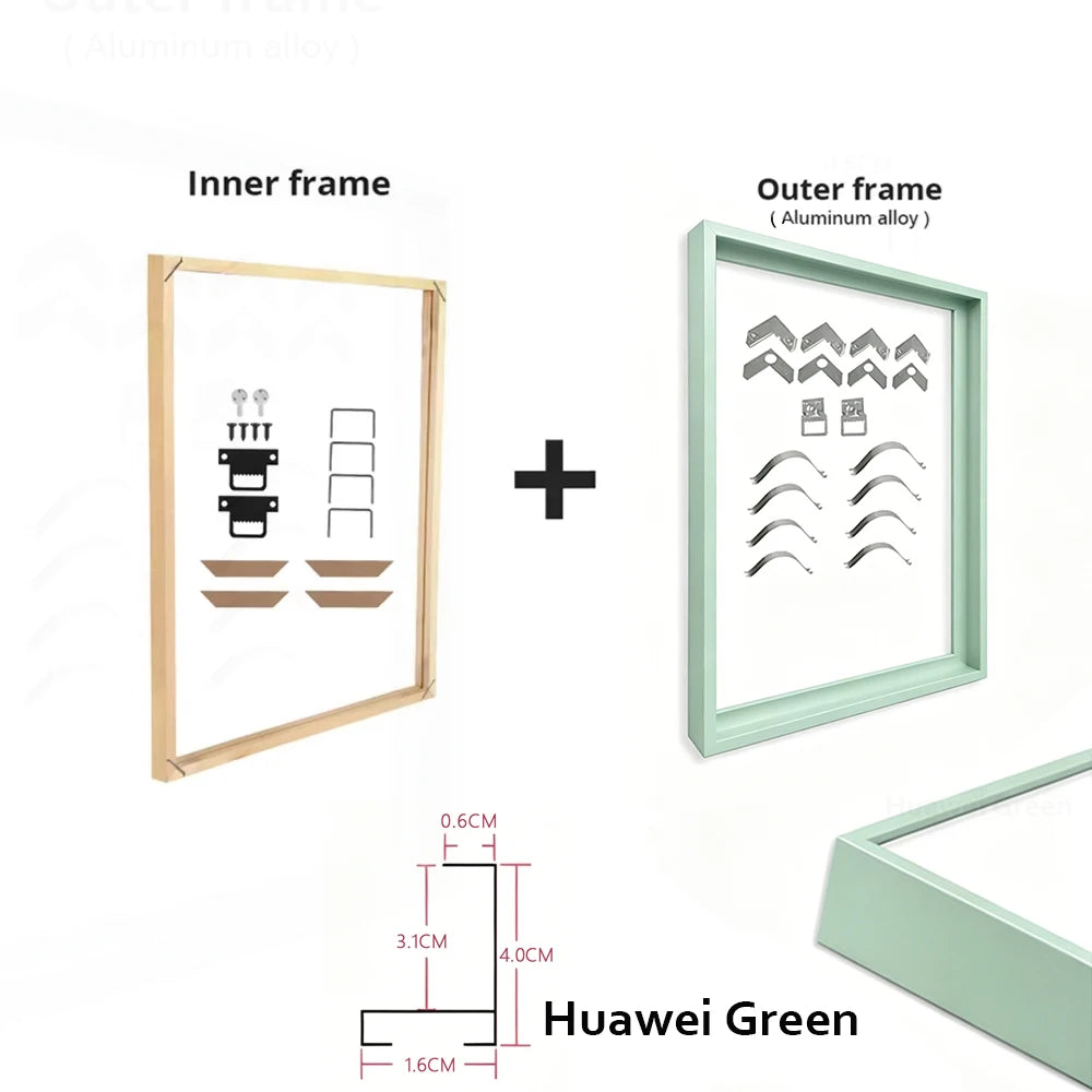 Canvas Prints Painting DIY Frame Kit Multi-color Metal Aluminum Outer Frame and Wooden Inner Frame for Home Decoration Peaceful Pleasures Health and Wellness 80x120cm Huawei Green Set