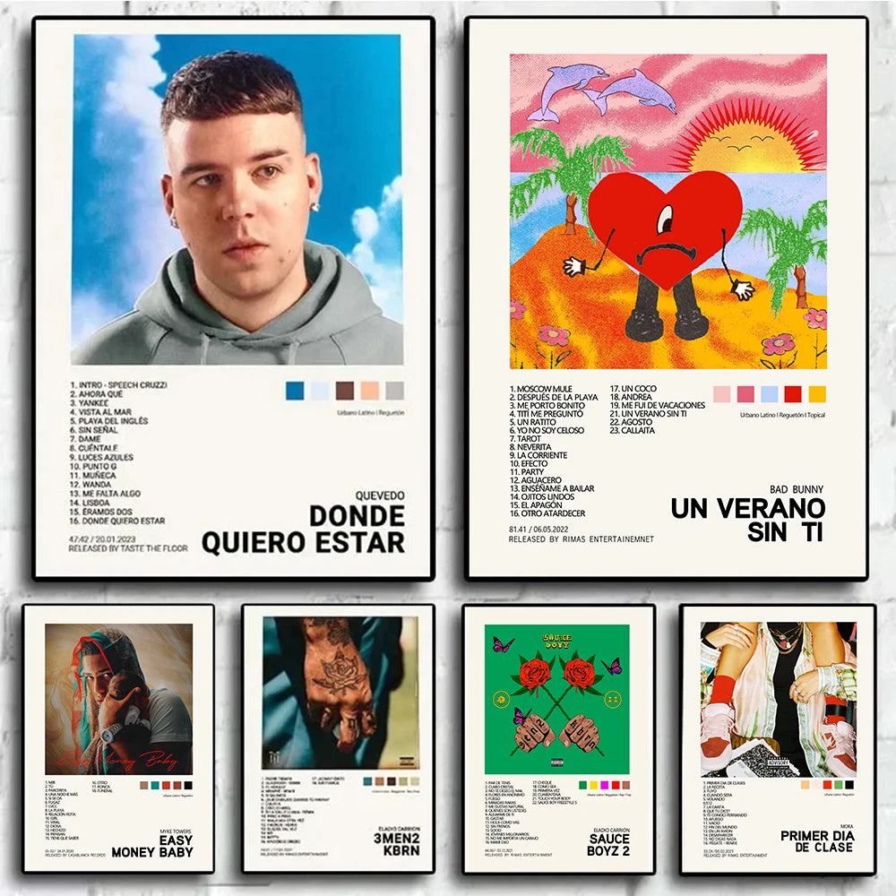 Nordic Pop Rapper Quevedo Poster Aesthetics Mora Feid Eladio Carrion Rauw AlejanDro Music Album Canvas Print Wall Art Home Decor Peaceful Pleasures Health and Wellness