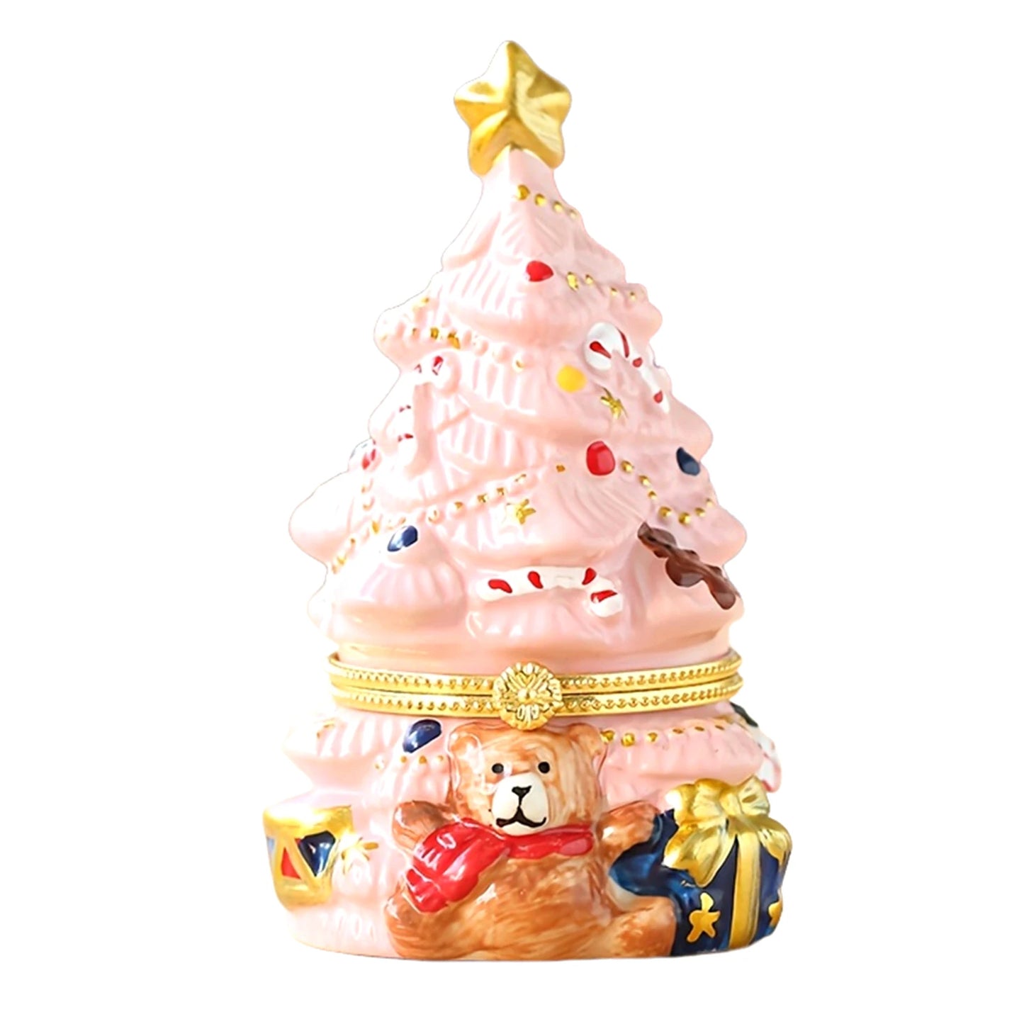 Christmas Tree Jewelry Trinket Box Fine Craftsmanship Creative Treasure Case Candy Box Suitable for Holiday Parties Desk Peaceful Pleasures Health and Wellness No Candles Pink