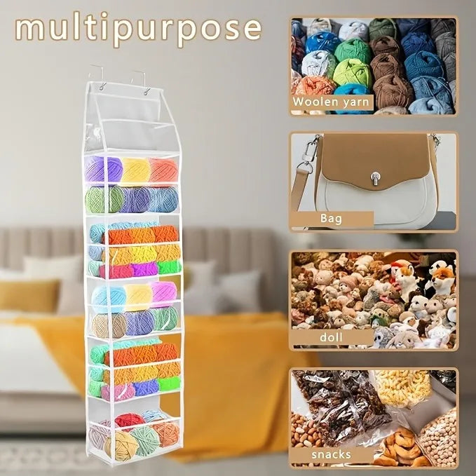 Door-Mounted Yarn Organizer – 6 Clear Bags & 2 Hooks
