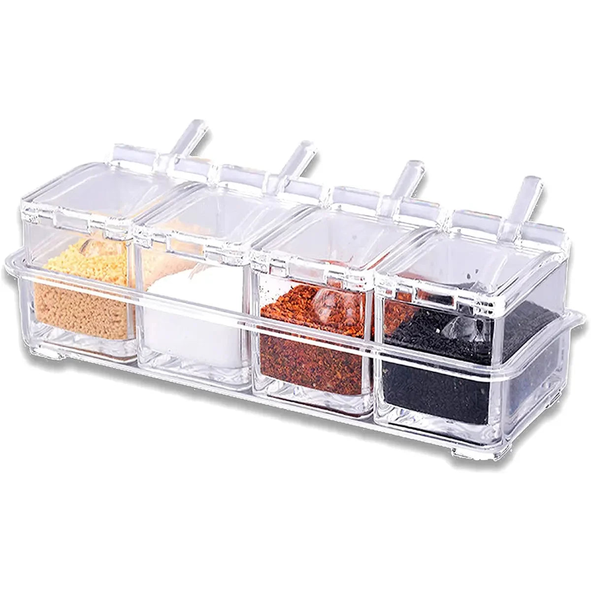 Clear Seasoning Box Set of 4 Crystal Seasoning Storage Container with Spoon Clear Seasoning Rack Spice Pots for Pepper Spice Peaceful Pleasures Health and Wellness Clear