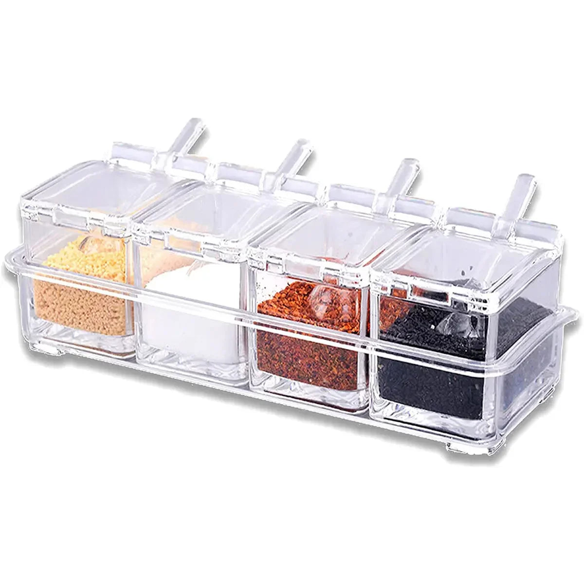 4-Piece Clear Seasoning Box Set with Spoons – Spice Storage