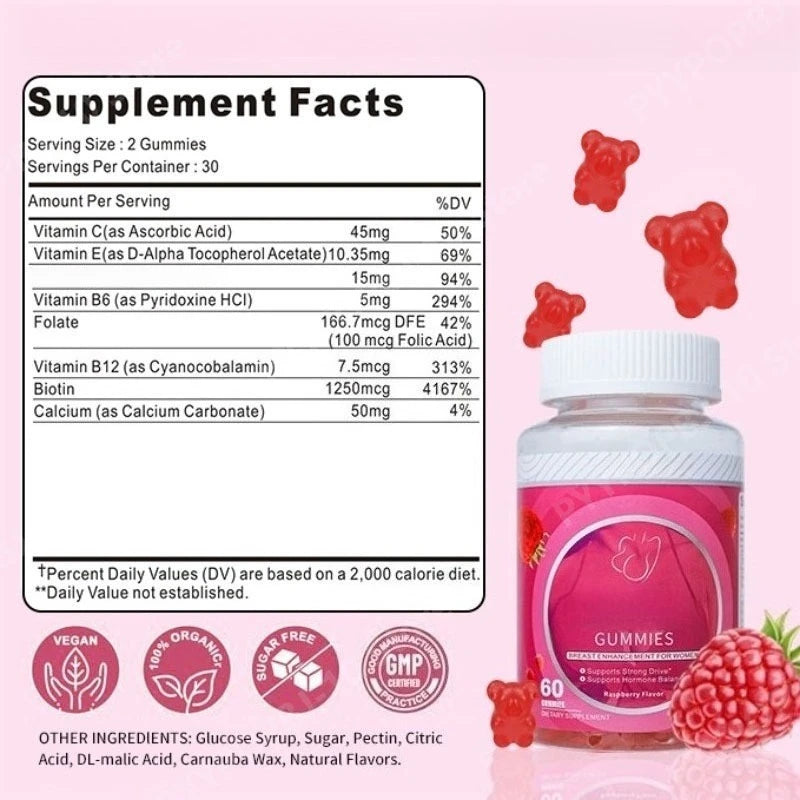 Bust Enhancement Gummies for Women – Daily Supplement, 60ct