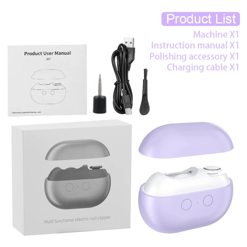 Electric Nail Cutter With Led Light Rechargeable Electric Painless Automatic Trimmer Suitable For Infants And Adults Peaceful Pleasures Health and Wellness PURPLE