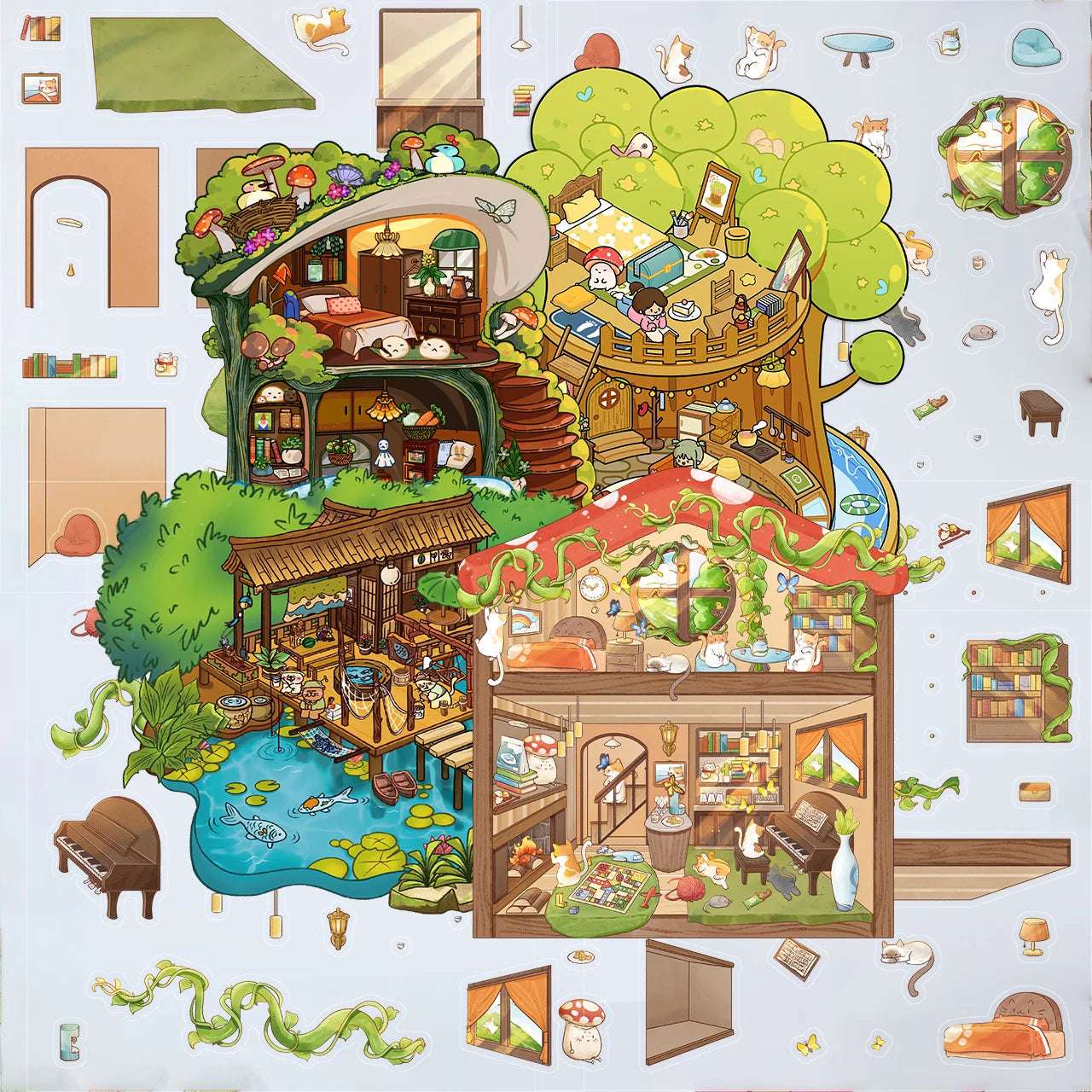 Bview Art 3D House Stickers Cartoon Scene DIY Scrapbook Journal