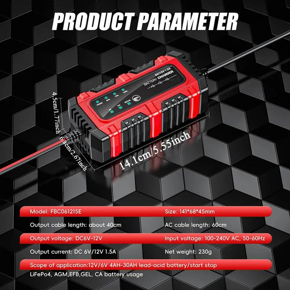 Smart 1.5A 6V/12V Battery Trickle Charger & Maintainer