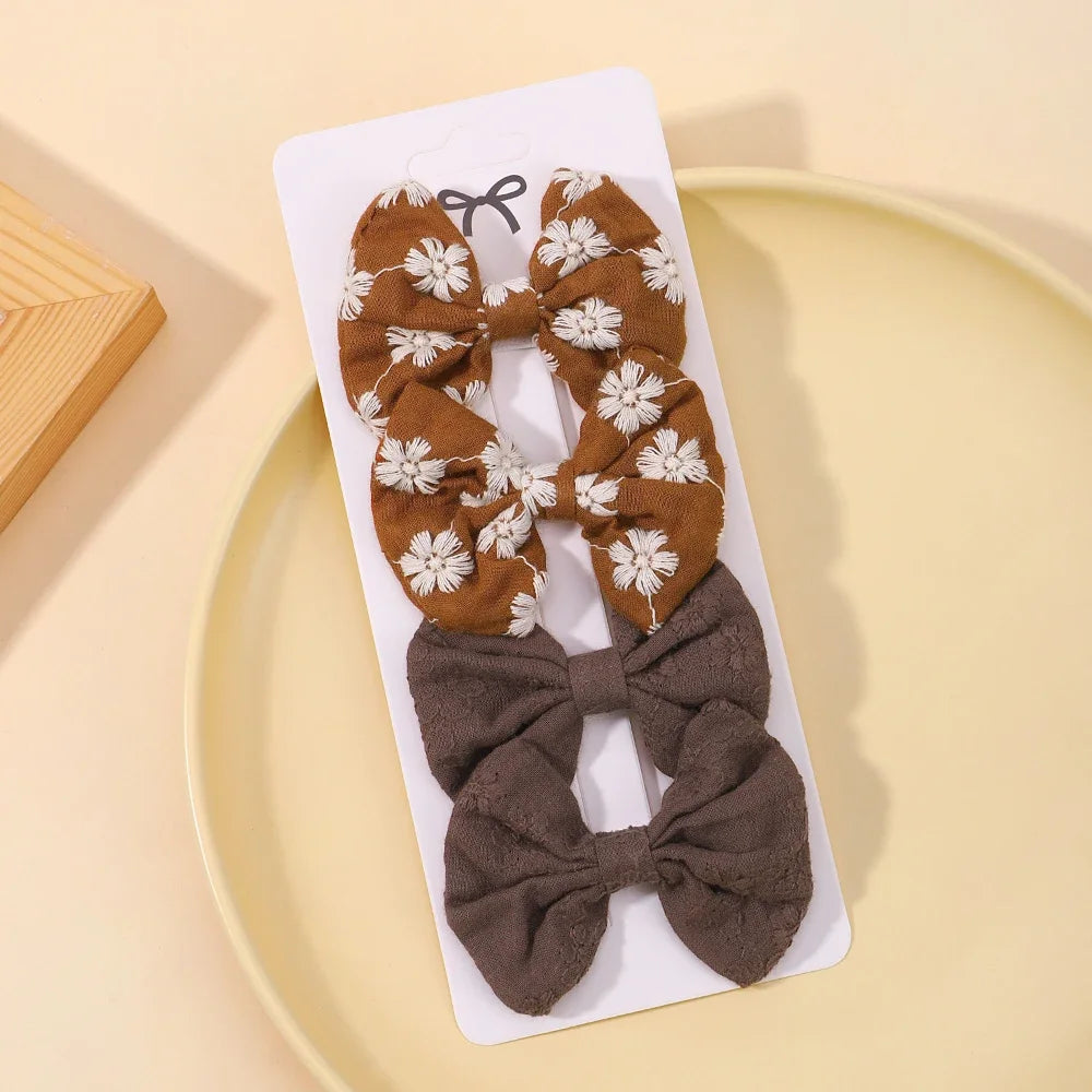 Lovely Cotton Bowknot Clips Safe Hairpins Girl Fresh Pastoral