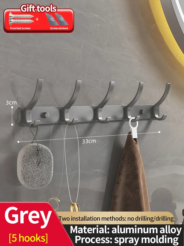No-Drill Aluminum Wall Hooks – 6-Pack Robe & Clothes Hanger