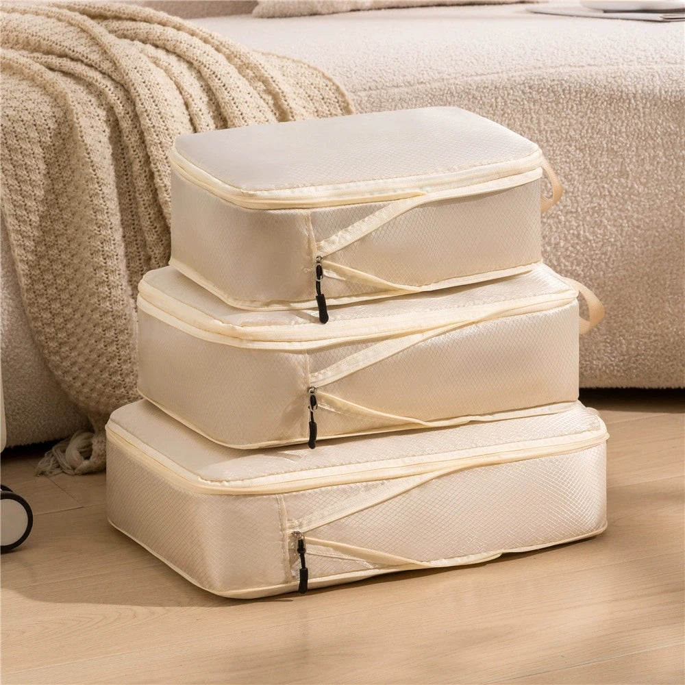 3-Piece Travel Compression Storage Bags | Luggage Packing Organizer Travel Packing Organizer Peaceful Pleasures Health and Wellness Ivory