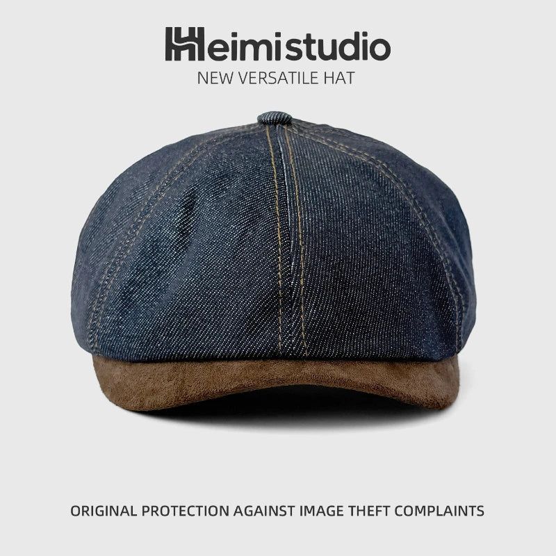 Vintage Denim Patchwork Beret Painter Hat | Unisex Cotton