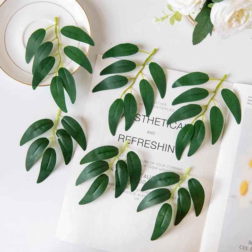 Green Silk Willow Leaves Artificial Plants 50/100Pcs – Decor Artificial Leaf Sprigs Peaceful Pleasures Health and Wellness