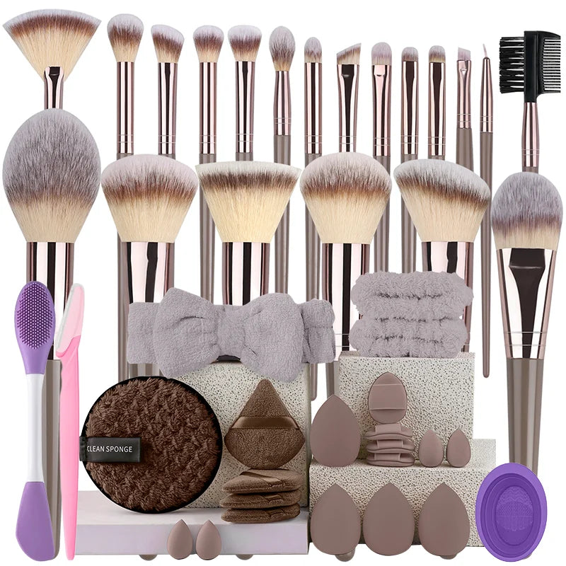 RUNTOIN Brown Makeup Brush Set 3-20pc | Foundation & Eyeshadow