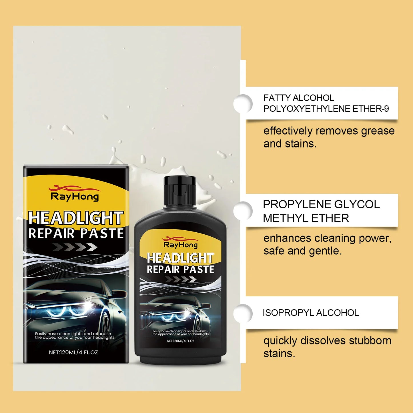 RayHong Car Headlight Restoration Polish & Deoxidizer 120ml