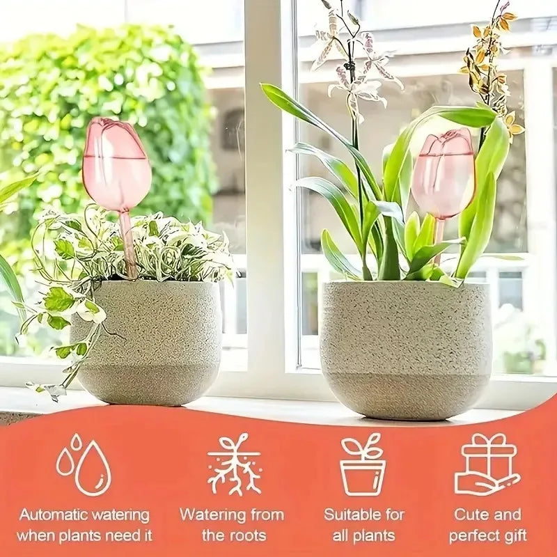 Pink tulip plant watering balls, suitable for indoor and outdoor plants, automatic plant drippers, and automatic watering Peaceful Pleasures Health and Wellness