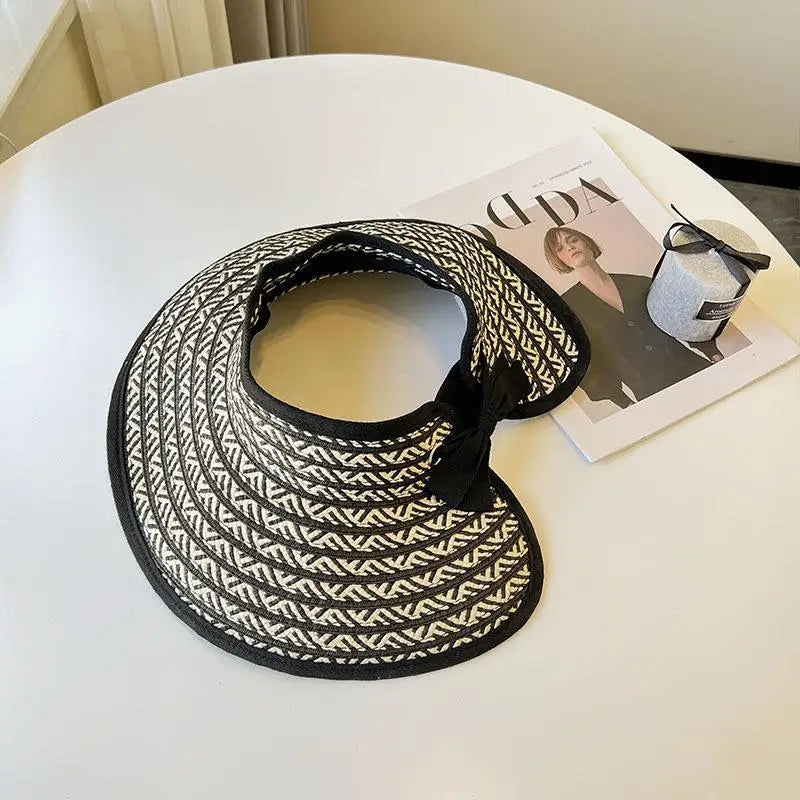 Women's Wide Brim Straw Sun Visor – Foldable Beach Hat
