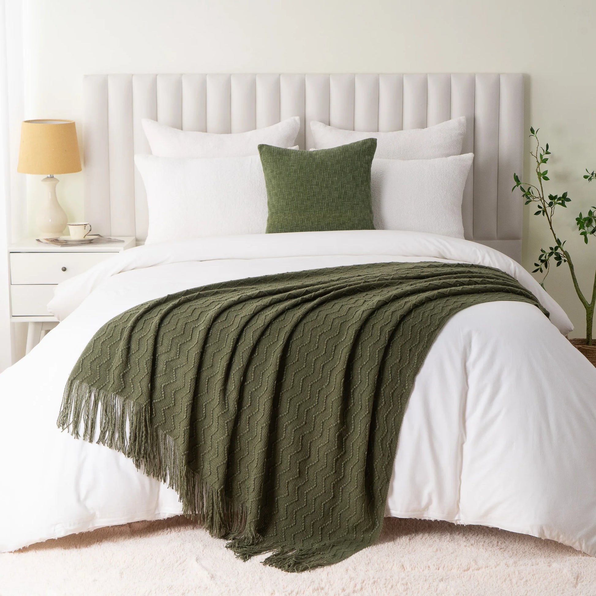 Battilo Green Knit Throw Blanket For Bed Lightweight Sofa Blanket With Tassels Decorative Knitted Plaid Blanket For Spring Decor Peaceful Pleasures Health and Wellness