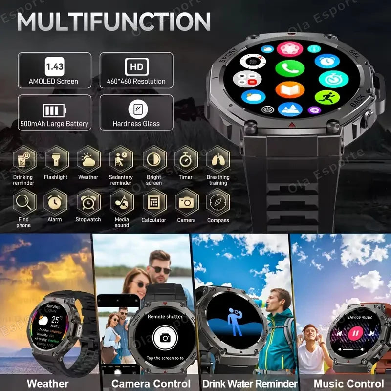 Ola Esporte HW12 Military GPS Smart Watch | AMOLED, 5ATM, 170+ Sports