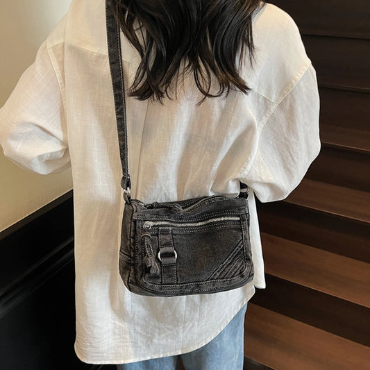 Simple Denim Purse Crossbody Bags Portable Hands-Free Purse Casual Handbags for Daily Shopping Travel Peaceful Pleasures Health and Wellness