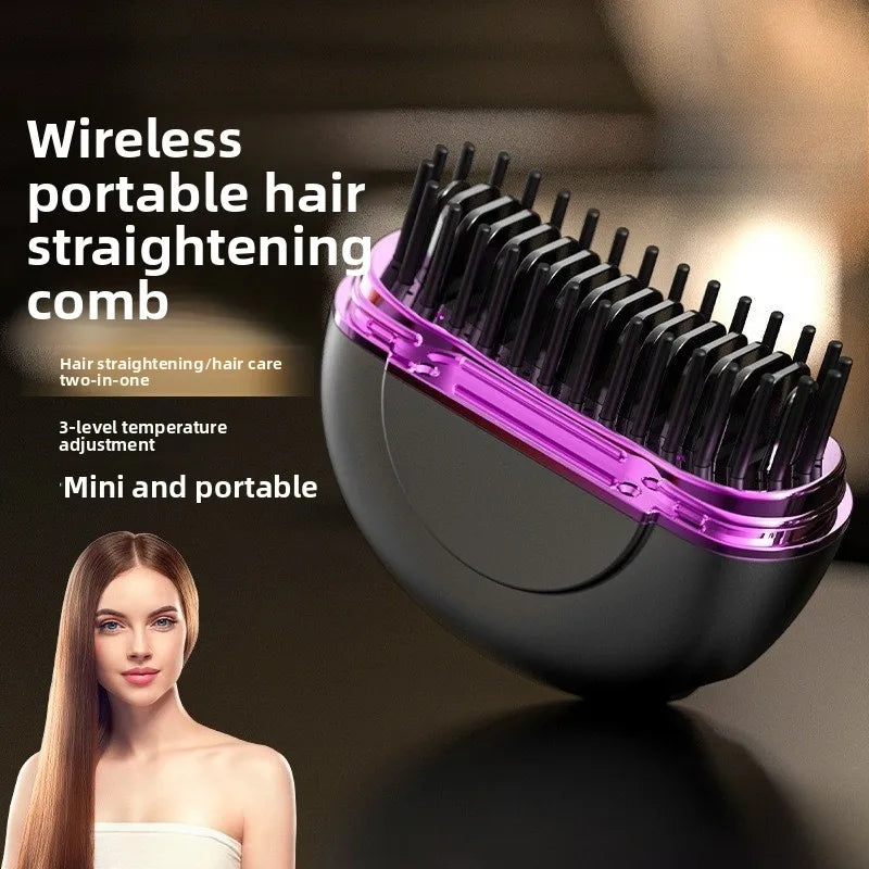 New Wireless Straightening Comb Portable USB Charging Hair Straightener Brush Heating Plates Comb for Smooth Styling Hair Styler Peaceful Pleasures Health and Wellness Purple Black