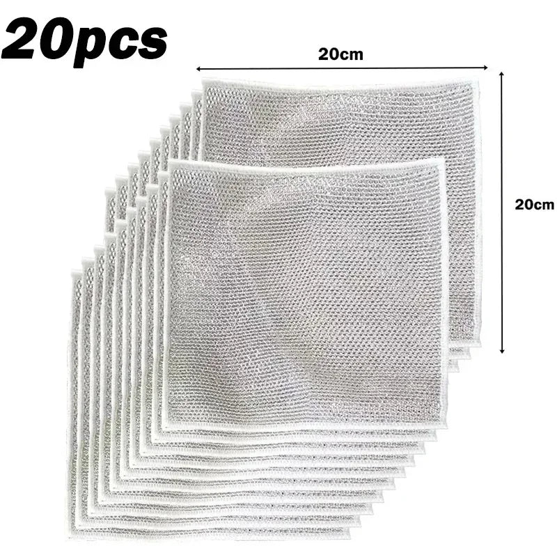 Household Cleaning Brushes 3/5/10PCS Silver Cleaning Cloth Magic Dish Towel All for Kitchen and Home Scrub Daddy Rust Removal Peaceful Pleasures Health and Wellness 20 PCS Single Layer
