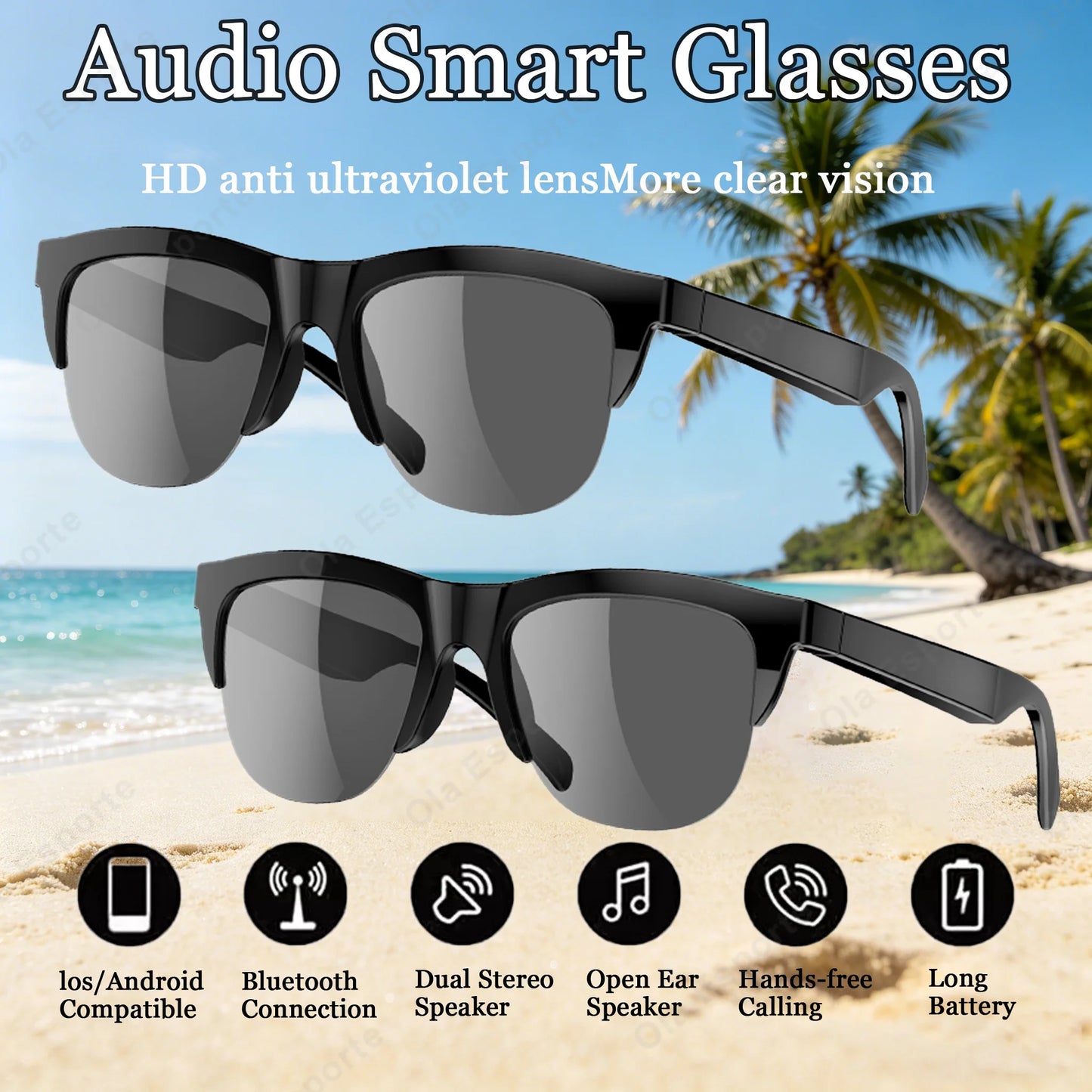 Bluetooth Smart Glasses UV Polarized Sunglasses & Headphones