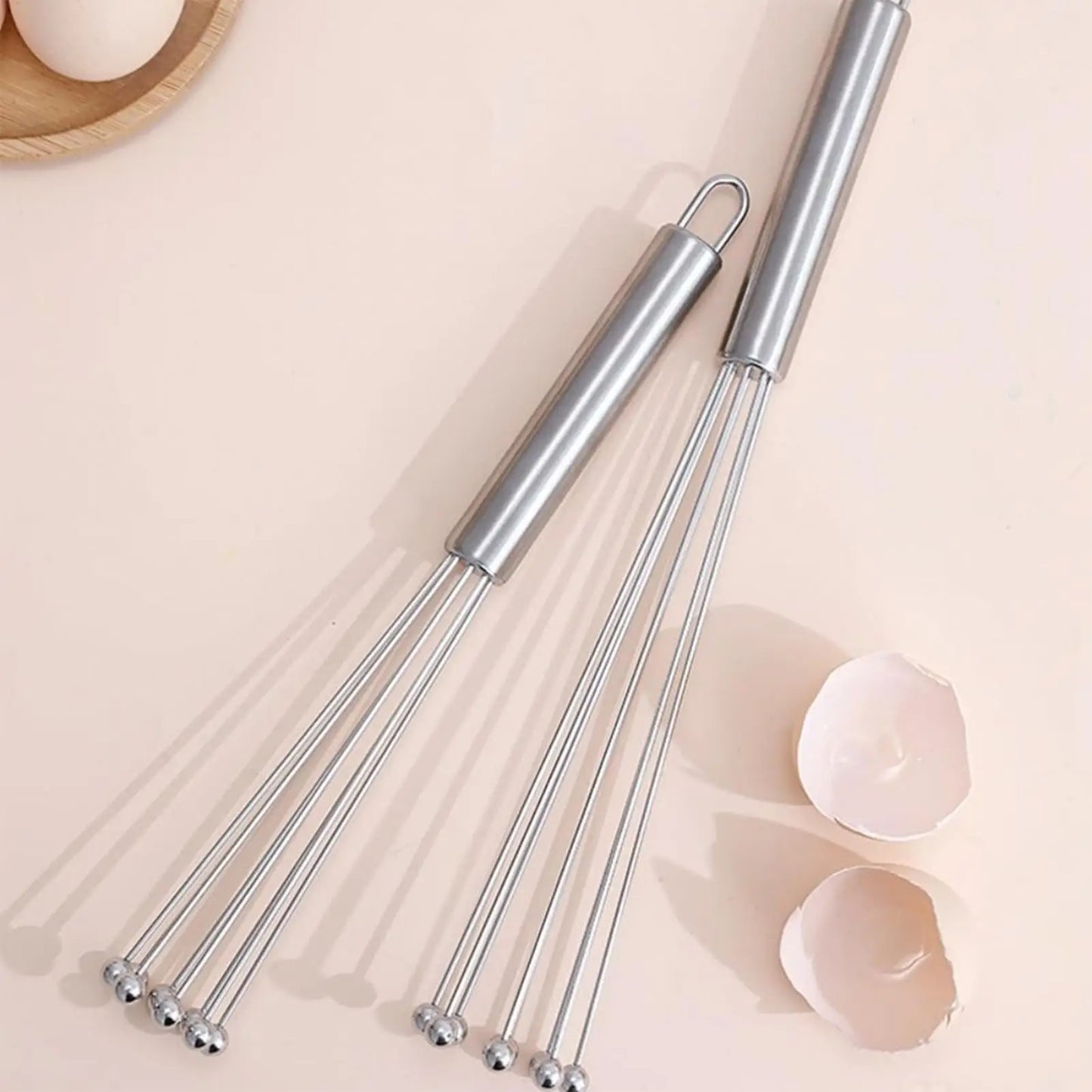 Stainless Steel Manual Egg Beater – Ball-Tip Whisk, 2 Sizes