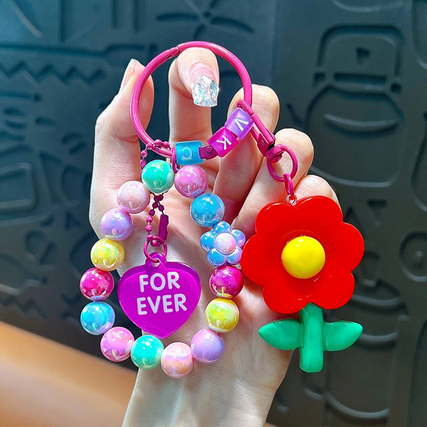 1Pcs/lot Portable Cute Keychain Colorful Beads Keychain Handmade Beaded Wristlet Lanyard Bracelet for Kids Men Woman Boys Girls Peaceful Pleasures Health and Wellness