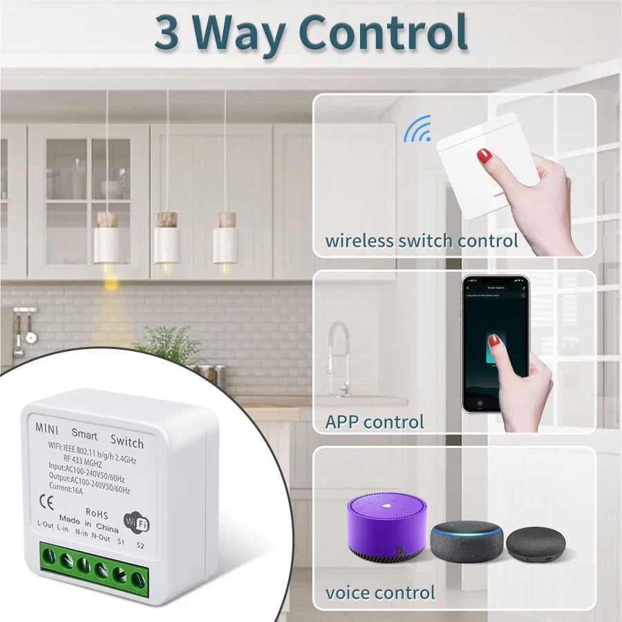 Tuya WiFi Smart Switch 433MHz 1/2/3 Gang – Alexa & Google Home