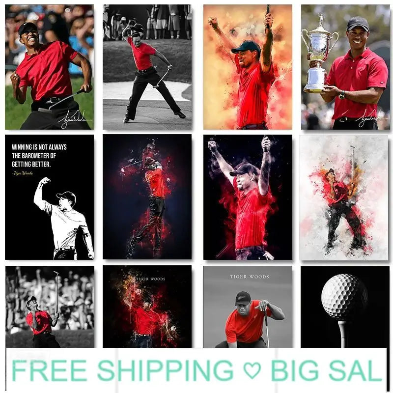 Tiger Woods Golf Portrait Canvas Wall Art | Fan Gift Poster