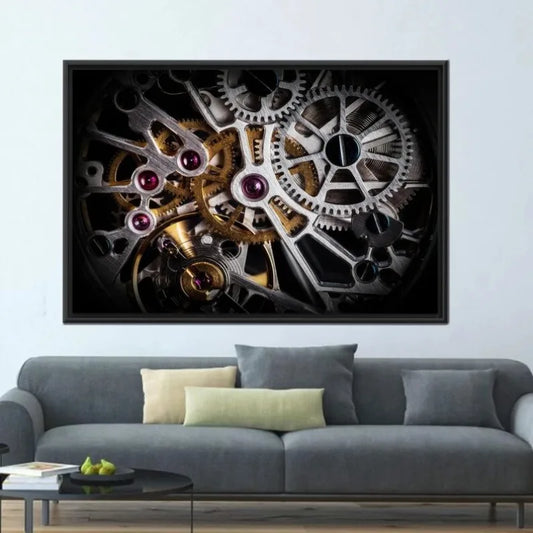 Gold Printed Automatic Watch Mechanism Frameless Canvas Wall Art, Modern Canvas Poster, Gear Wall Decor, Large Wall Decor Peaceful Pleasures Health and Wellness