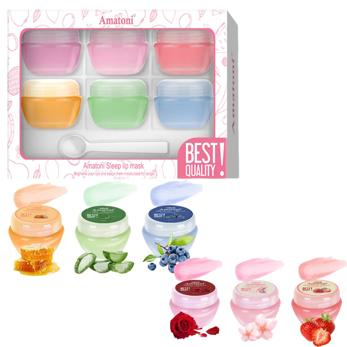 Sleeping lip mask gift box 10g×6PCS lip balm set moisturizes lips, smoothes, and is a universal in the morning and evening Peaceful Pleasures Health and Wellness lip mask gift box