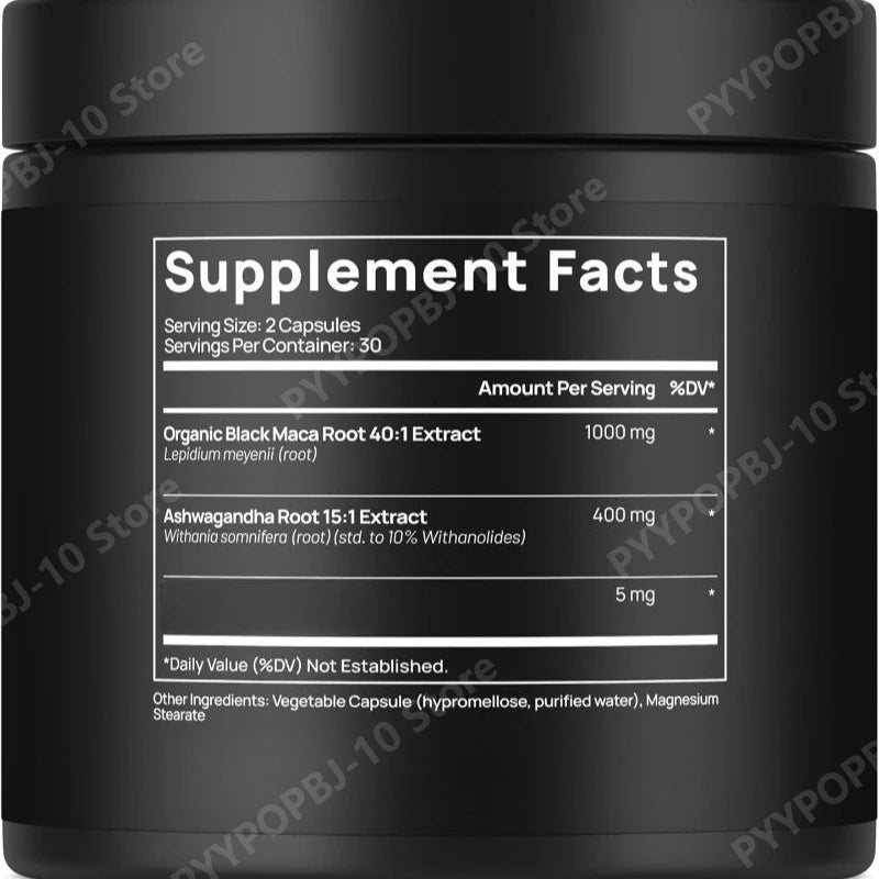 Organic Black Maca Root & Ashwagandha Supplement – 60 Caps