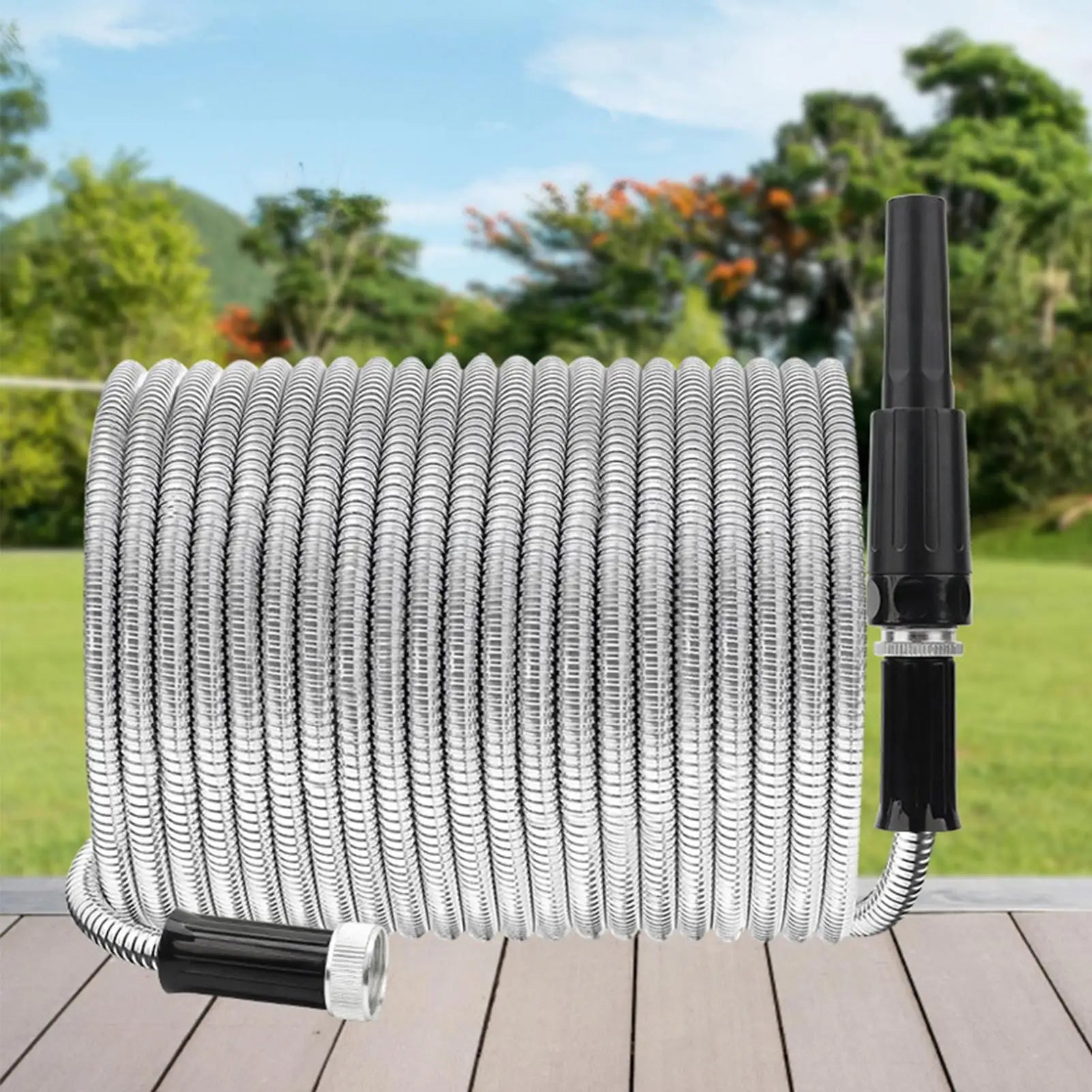 Garden Hose 25FT Stainless Steel Watering Pipe Outdoor Washing Hose For Garden Lawn Irrigation Landscape Farm Backyard Peaceful Pleasures Health and Wellness