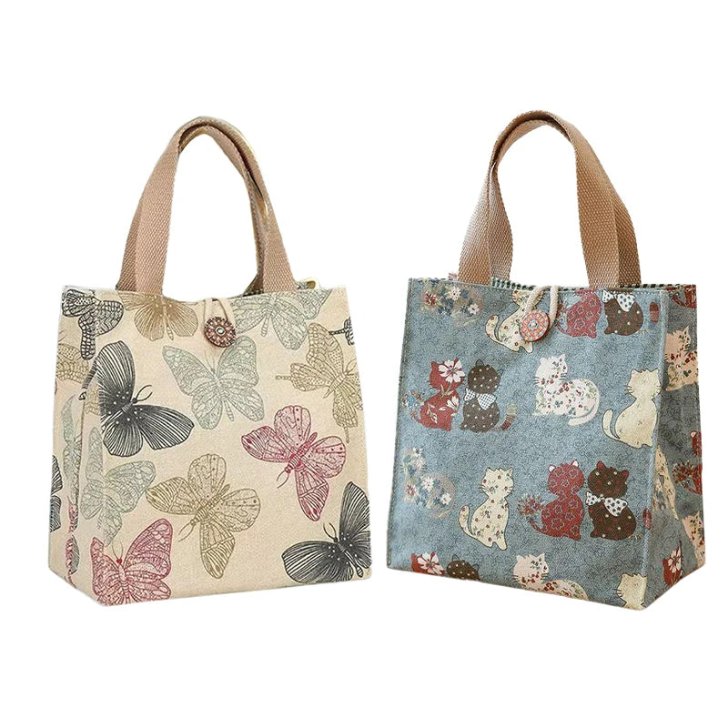 Large Canvas Bento Lunch Box Bag – Stylish Handbag Tote