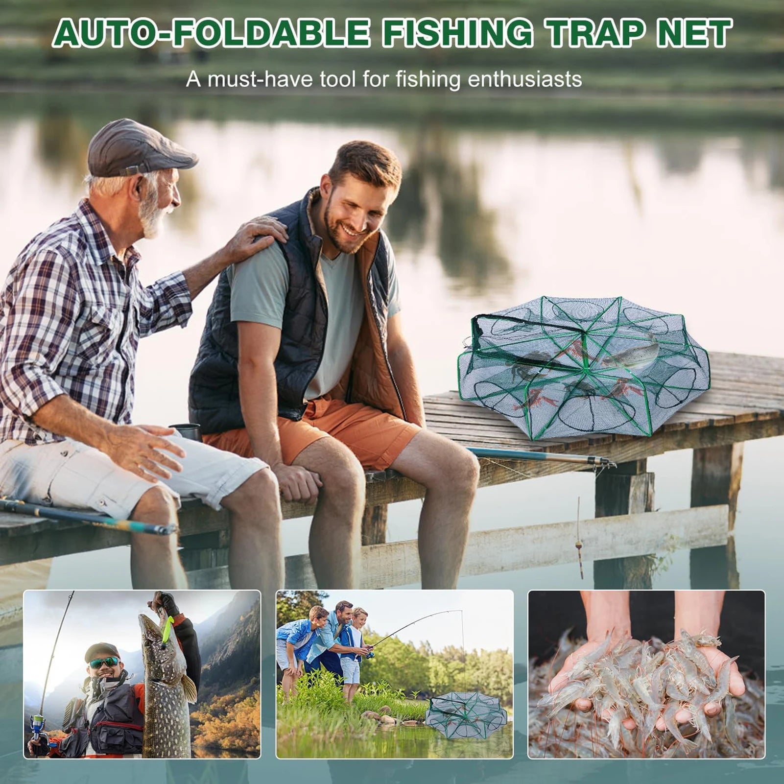 Collapsible Fishing Trap Nylon Minnow Basket for Lakes and Rivers Foldable Shrimp Crab Cage Portable Fish Net Tool Durable Peaceful Pleasures Health and Wellness