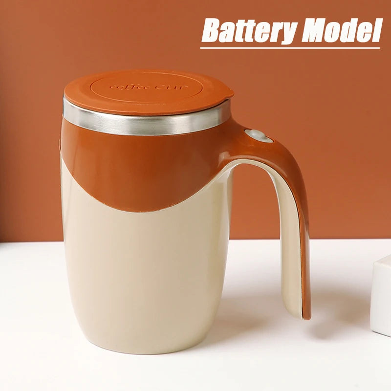 Portable Automatic Stirring Coffee Mug Magnetic Electric Stainless Steel Self Mixing Coffee Tumbler Rotating Home Office Travel Peaceful Pleasures Health and Wellness Battery Brown