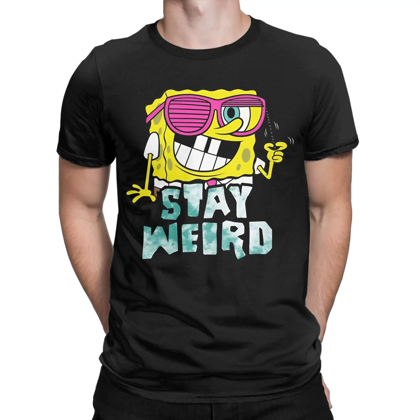 S-Spongebobs T Shirt Summer Stay Weird Pure Cotton T Shirts For Men Popular Casual Tshirt Short Sleeve Awesome Top Tees Peaceful Pleasures Health and Wellness