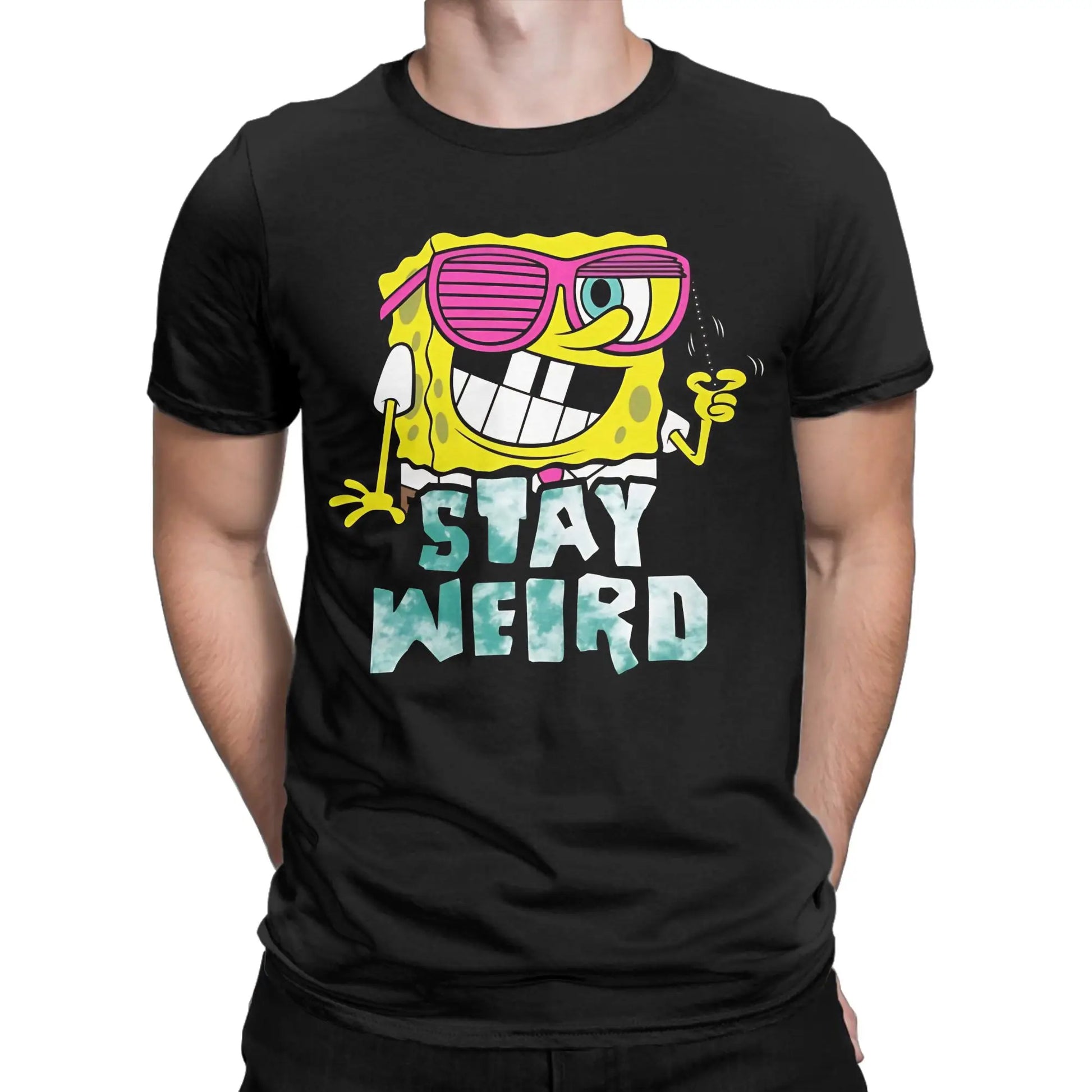 S-Spongebobs T Shirt Summer Stay Weird Pure Cotton T Shirts For Men Popular Casual Tshirt Short Sleeve Awesome Top Tees Peaceful Pleasures Health and Wellness