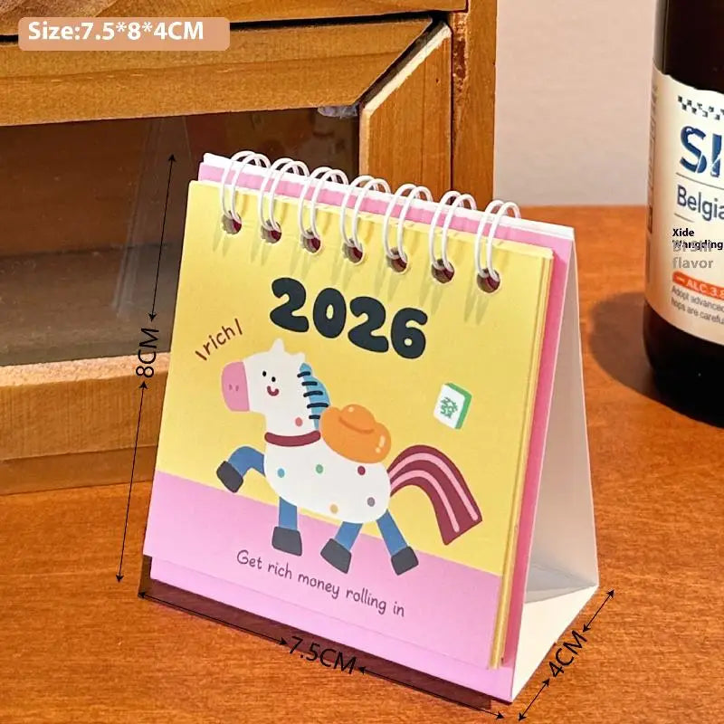 2026 Horse Year Mini Desk Calendar – Cartoon Coil Planner