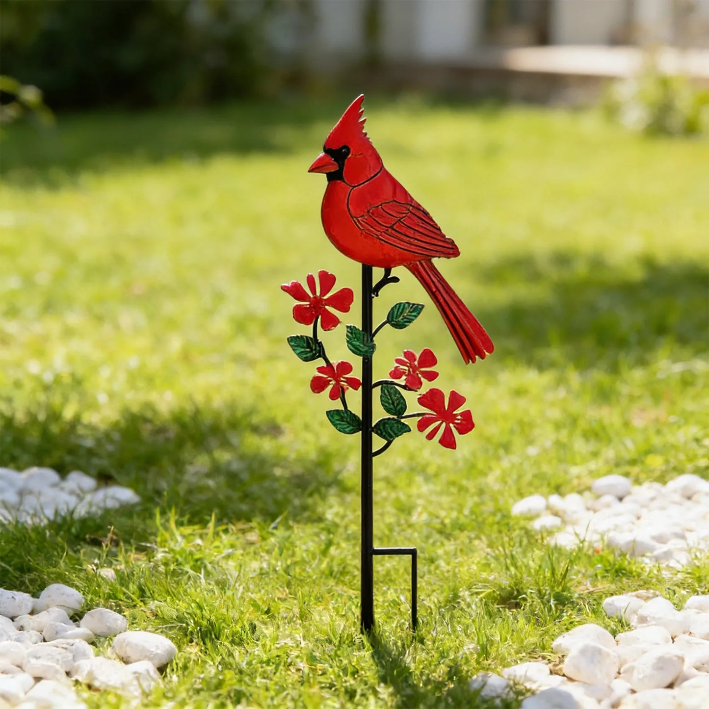 2D Metal Red Bird Garden Stake – Outdoor Decorative Ornament