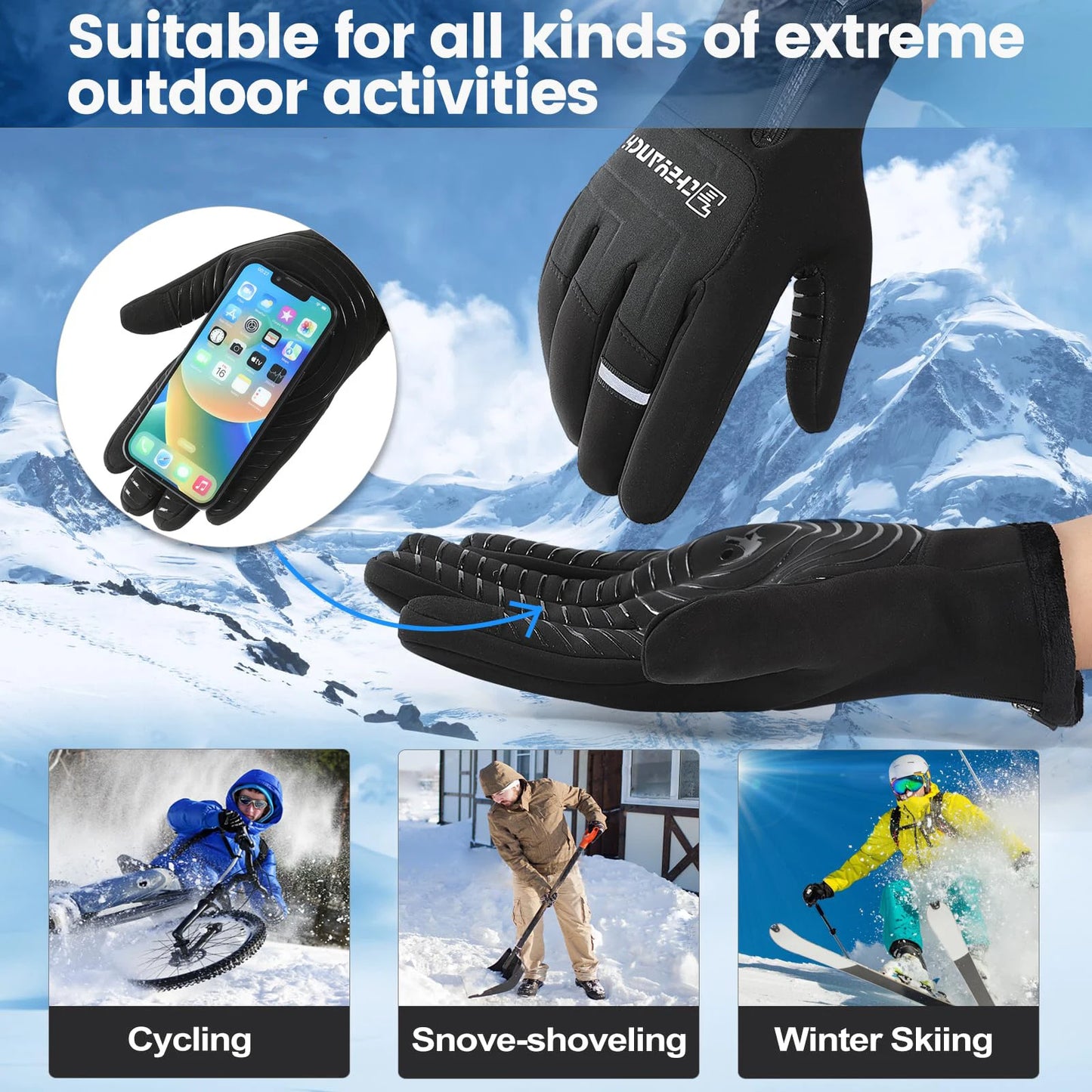 1 Pair Men's Winter Thermal Riding Gloves - Windproof Touchscreen Warm Gloves for Cycling, Skiing, Driving, Motorcycle Gloves Peaceful Pleasures Health and Wellness