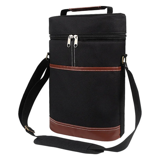 Soft Cooler Wine Bottle Insulated Bag for Wine Thermal 2 Drink Bottle 750ml Beer Outdoor Bag for Travel Carrier Tote Wine Glass Peaceful Pleasures Health and Wellness Black Bag