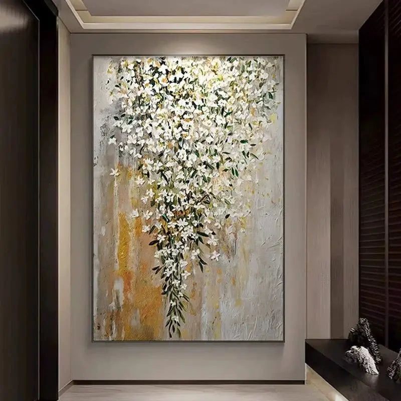 Jasmine Flower Abstract Hanging Painting, Handmade Oil Painting on Canvas, Living Room Decoration, Corridor, Mural Sofa Peaceful Pleasures Health and Wellness No frame 50cmx75cm