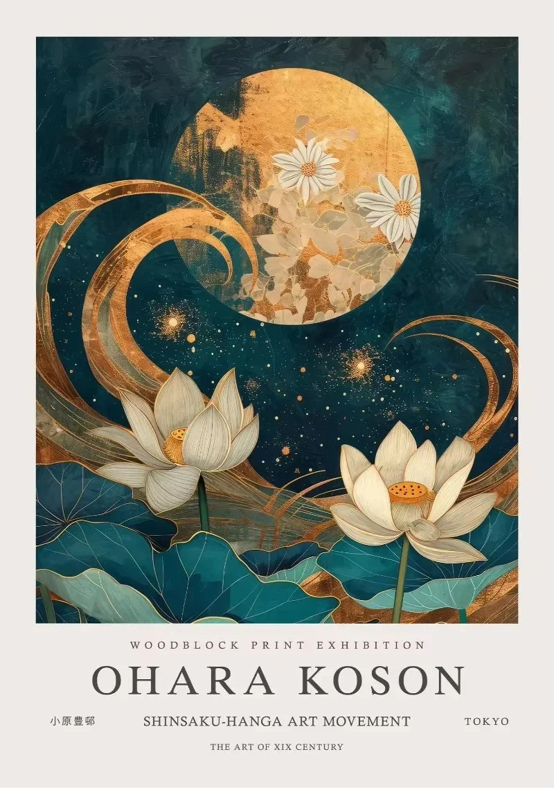 William Morris Whale & Peacock Retro Sunset Canvas Wall Art