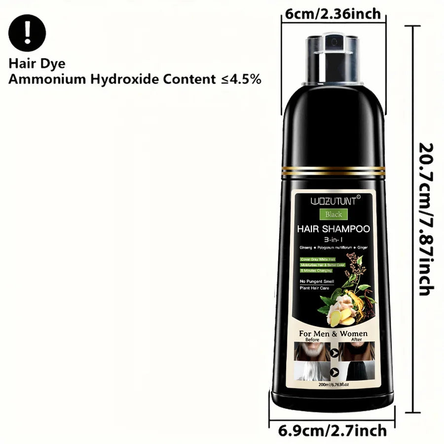 200ml 3 In 1 Natural Herbal Hair Dye Shampoo Black Dark Brown Cover Gray Deep Nourishing Fast Hair Coloring Cream for Women Men Peaceful Pleasures Health and Wellness 200ml Black